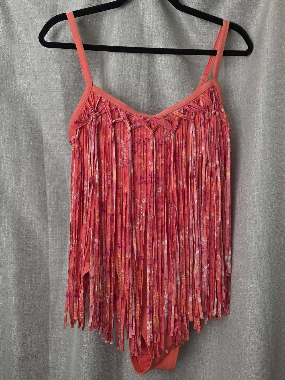 Coco Rave Fringe Swimsuit (L, 36D) – Coral Pink Statement One Piece
